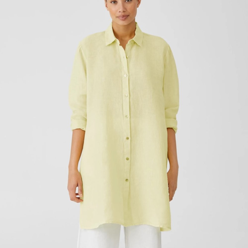 Eileen Fisher  - Garment-Dyed Organic Handkerchief Linen Long Shirt - yellow